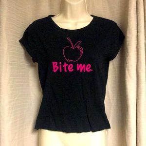 “Bite me” Apple baby doll tee.